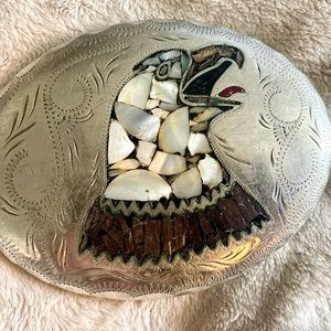 Vintage abalone and wood inlaid belt buckle